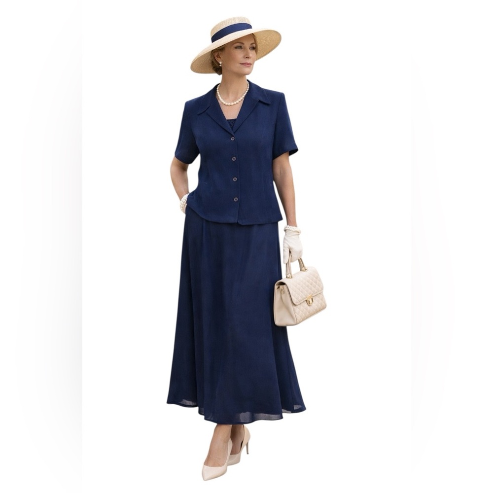 Amanda Smith Petites Maxi Dress / Top 2 Pc Set - Women’s Size 14W - Navy Blue